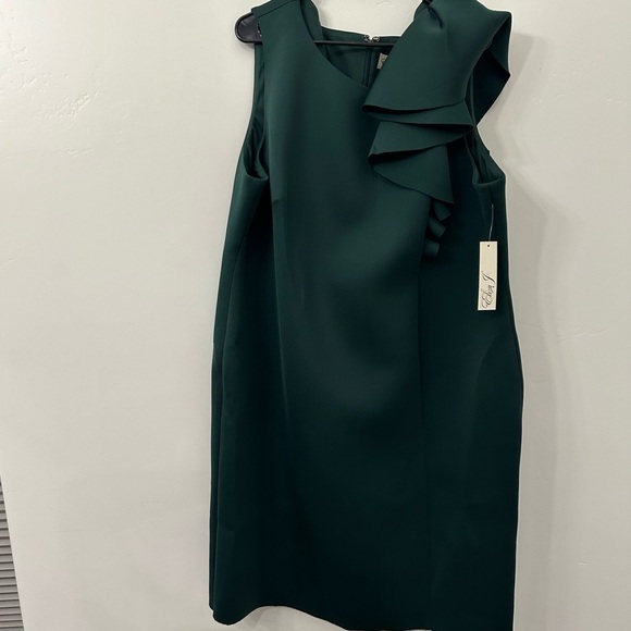 NWT ELIZA J Asymmetric Draped Ruffle Scuba Sheath Dress in Hunter Green Size 24w - Picture 2 of 13
